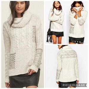 Abercrombie & Fitch XS Patchwork Cable Knit Chunky Cowl Neck Wool Blend Sweater